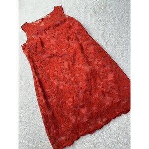 Gianni Bini Red Lace Lined Cocktail Dress 12 Zip Floral Wedding Event Sexy Sheer